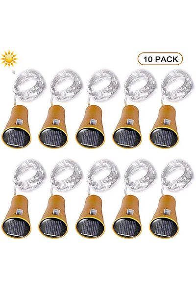 Choice 10 pieces cool white 10pcs Solar Wine Bottle String Light 20LEDs Solar Copper Wire Fairy Lights Cork
