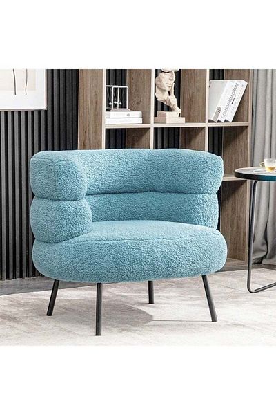 Taimi Elegant Design Boucle Chair, Bedroom, Boucle Chair for Living Room and Office -Blue