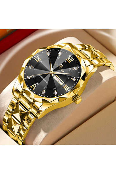 Choice ساعة رجالية 2733-J-TZ مرصعة بالألماس الفاخر، مضيئة ليلاً، تقويم مزدوج،...