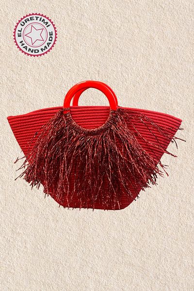 Uretti - Ayşe 4723 3884 Handmade Tress Rope Round Handle Metallic Rope Tassel Detailed Beach Bag -