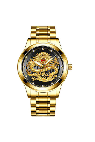 Choice ساعة بوشي كوارتز أنيقة من الفولاذ المقاوم للصدأ باللون الذهبي والأسود ...