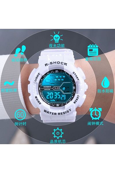 Choice WHITE Outdoor Sport Men Watch Multifunction Large Screen LED Electronic Waterproof Luminous Military