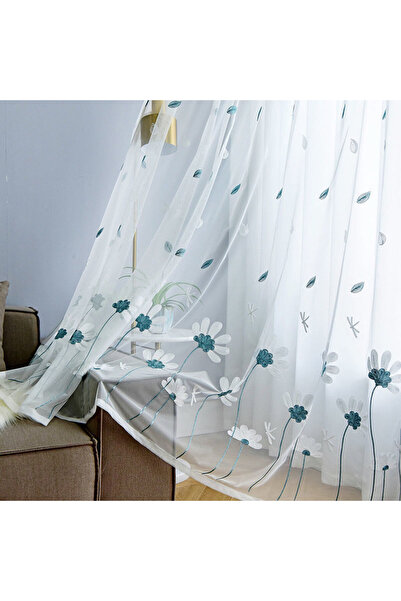 Choice قضيب ارتداء عرض 100-ارتفاع 200 سم قطعة واحدة ستارة شاش مطرزة صغيرة من الزهور الكورية متعددة الألوان لغرفة النوم والمنزل