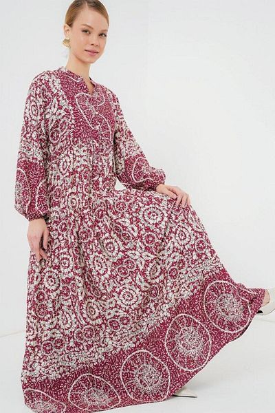 Aymood 2423 Φόρεμα Hijab με αυθεντικό σχέδιο - E. Fuchsia