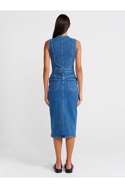 Dilvin 90561 Rochie din denim lycra cu decolteu în V-albastru