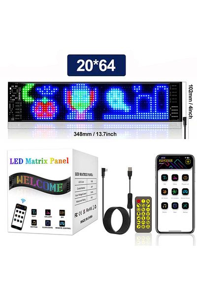 Choice 1pcs 20x64 LEDs 10x35CM Dynamic Devil's Eye Truck Windshield Scrolling Advertising LED Car Sign RGB