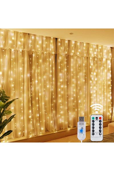 Choice 3M(W)X3M(H) 300 LEDS Warm lights Christmas Lights LED Fairy String Curtain Lights 8 Mode Remote USB