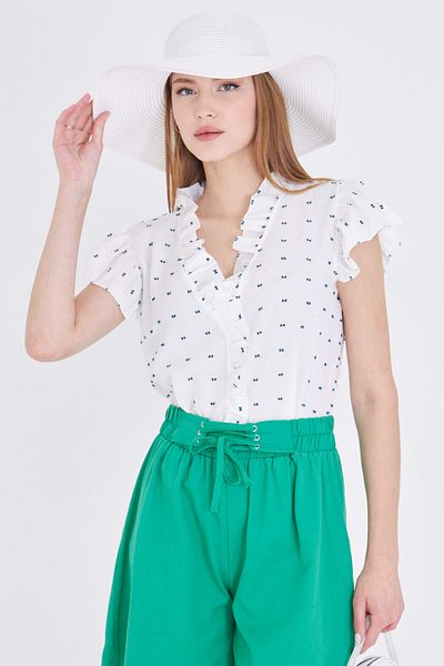 armonika Women's Green Ruffled Collar and Sleeves Blouse Arm-25Y001028
