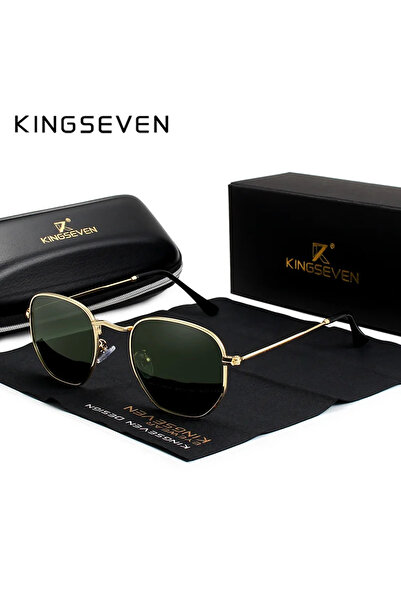Choice نظارات شمسية عاكسة للرجال من KINGSEVEN باللون الذهبي والأخضر، نظارات شمسية سداسية الشكل بتصميم عتيق، نظارات شمسية ترفيهية Oculo