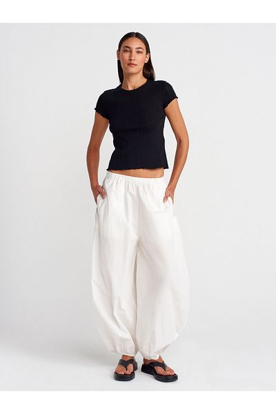 Dilvin 71861 Elastic Waisted Trousers-Ecru