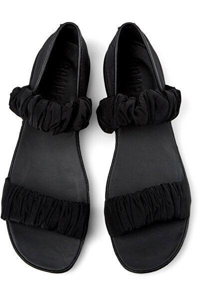 CAMPER Women's Black Genuine Leather Stylish Double Strap Sandals with Comfortable Rubber Sole RightNina