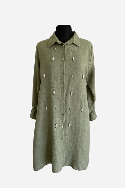 sinankardeşler Women's Large Size Pearl Detailed Shirt Tunic