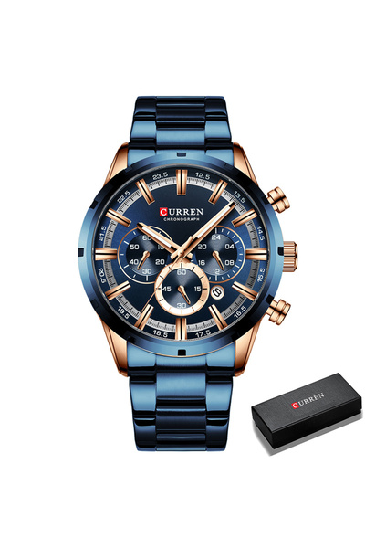 Curren Rose Gold Blue Box Men Watch Top Brand Luxury Sports Quartz Mens Watches Full Steel Waterproo