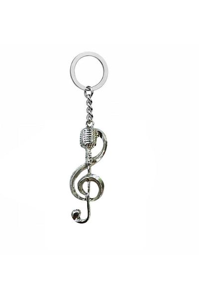 Herşey Nota Left Hand Switch and Microphone Themed Metal Keychain – Unisex - Music Accessory