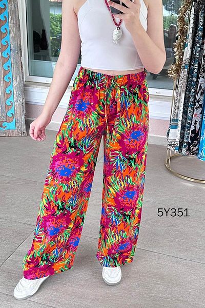 İnce Topuk Wide Leg Patterned Viscose Trousers 5Y351