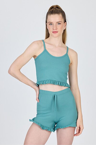 Rays Set pantaloni scurți cu volane cu curea de frânghie verde 0703