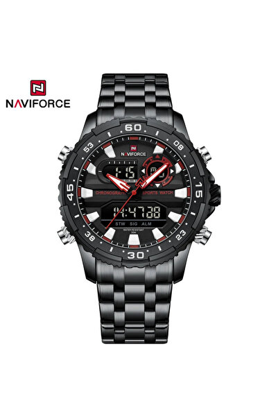 Naviforce ساعة نافي فورس الرياضية الفاخرة للرجال باللونين الأسود والأحمر مقاو...