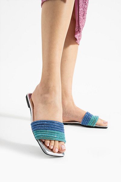 Mepa Ayakkabı Ahd Blue Stone Detailed Daily Evening Dress Women's Slippers