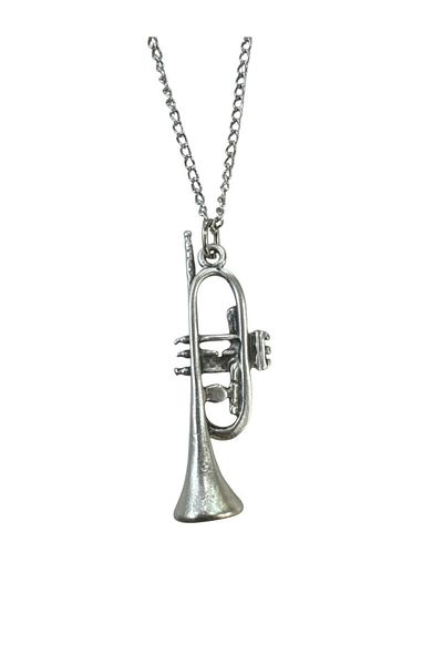 Herşey Nota Trumpet Figured Metal Necklace – Unisex - Music Themed Accessory 60 cm Chain