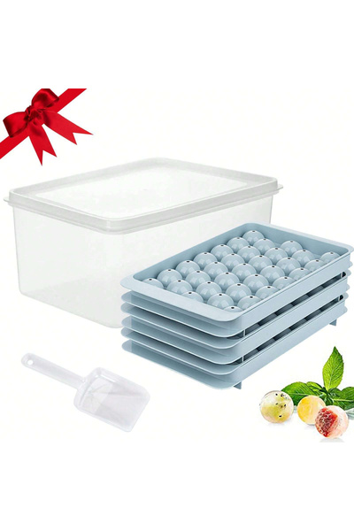 Choice1 Blue Round Ice Cube Tray Set 3 Trays 1 Ice Bin And Scoop Upgraded Ice Trays Circle Ice Cube Mold Tra