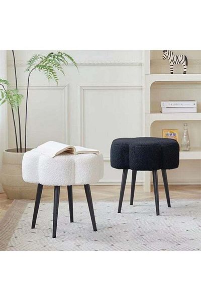 Taimi Boucle Fabric Chair Elegant Cloud Design with Metal Legs, Bedroom Dressing Chair - Black