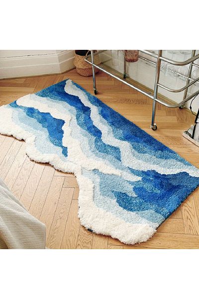 Choice 70X160CM Blue Sea Wave Flocking Rug Bedroom Rug Corridor Area Floor Pad Mat Doormat Aesthetic Home D