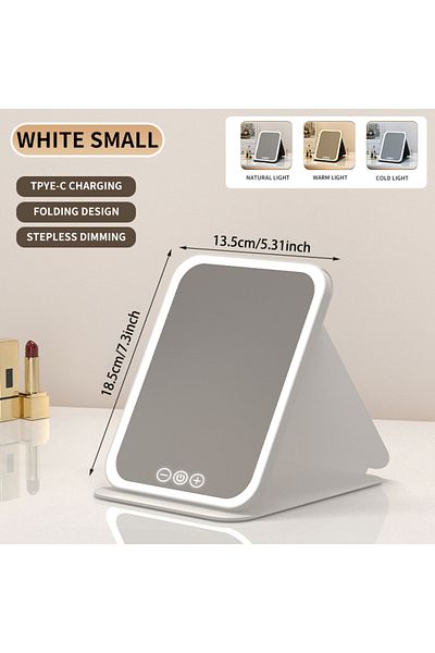 Choice small white 3 Colors Dimmable LED Makeup Mirror with Touch Screen Fold Cosmetic Makeup Mirror Rechar