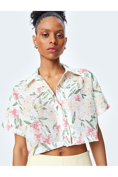 Koton pink design Floral Crop Shirt