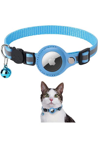 Choice Sky Blue Cat AirTag Holder Collar Breakaway Reflective Strips Adjustable Kitten Collar Waterproof Ca