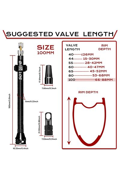BUCKLOS BLACK-100MM BUCKLOS Bike Tubeless Valve 40/44/55/60/65/80/100mm Bicycle Presta Valve CNC Aluminum Al