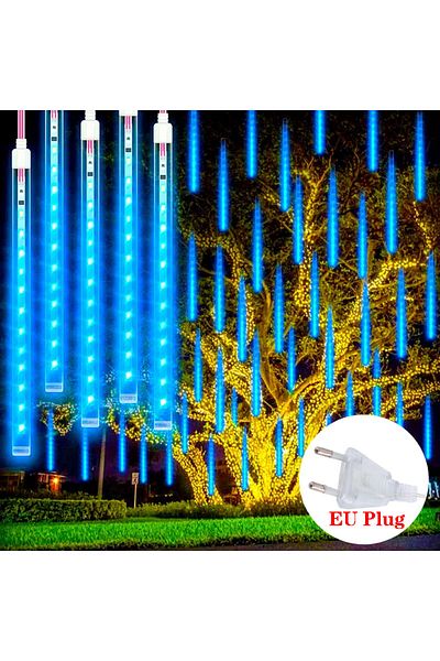 Choice 50CM-8Tubes Eu plug Blue Light 8 Tubes Meteor Shower Rain Led String Lights Wedding Garland Holiday