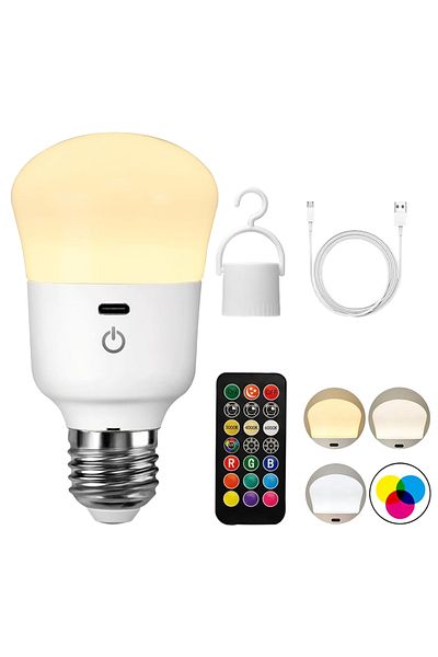 Choice 7w 1pcs Usb Rechargeable Light Bulb With Remote Control Dim & Rgb, Timer,backup Emergency Light For