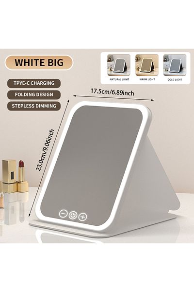 Choice big white 3 Colors Dimmable LED Makeup Mirror with Touch Screen Fold Cosmetic Makeup Mirror Recharge