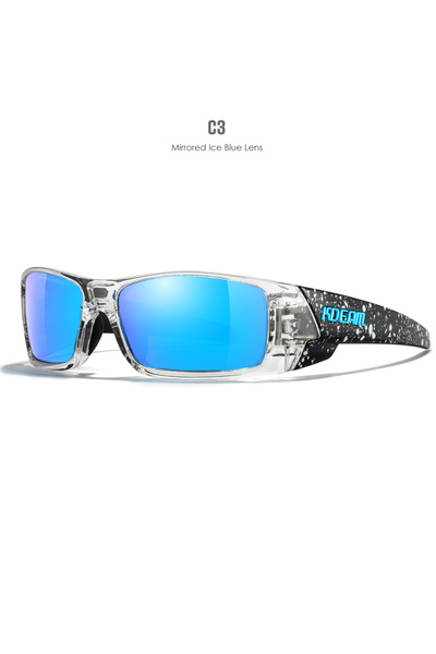 Choice C3 ice blue mirror KDEAM Men's Fishing Sunglasses All Black Shades Wit...