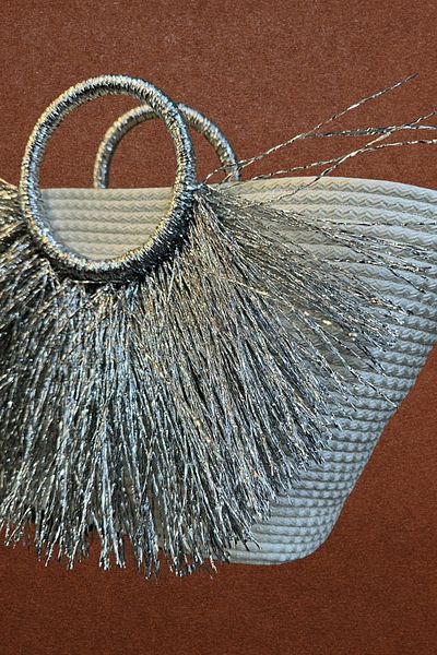 Uretti - Ayşe 4723 2092 Handmade Tress Rope Round Handle Metallic Silver Rope Tassel Beach Bag - g