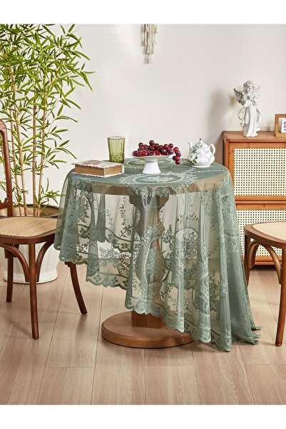 Choice مفرش طاولة دائري أخضر 90×90 سم، مزين بزهرة دائرية خضراء، لتزيين طاولة ...