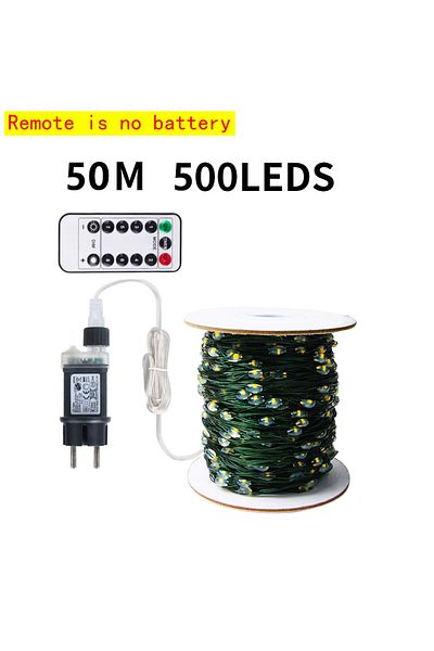 Choice EU 220V Plug Warm White 50M 10-200M LED String Lights Fairy Green Wire Outdoor Christmas Light Tree