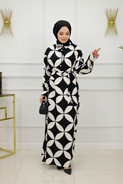 VALENS BOUTİQUE Black and White Hijab Dress Heavenly