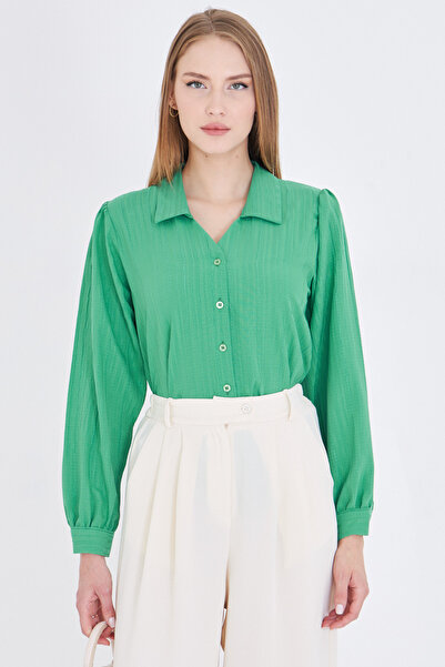 armonika Γυναικείο πουκάμισο με πράσινο μπαλόνι με λαιμόκοψη V ARM-25K001088