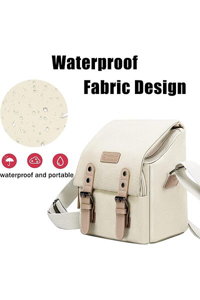 COOYA Compact Camera Bag Case Canvas Leather Trim Compatible for Nikon, Canon, Sony Mirrorless Camera