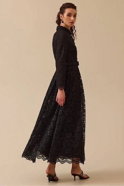 SEÇİL Women's Patterned Lace Detailed Belted Dress - Black