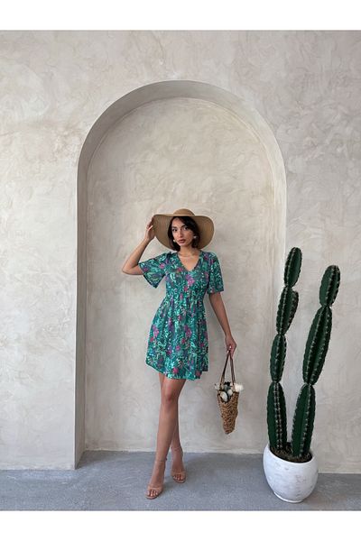 Miss Prova V-Neck Short Sleeve Waist Seated Dress Misselb9092