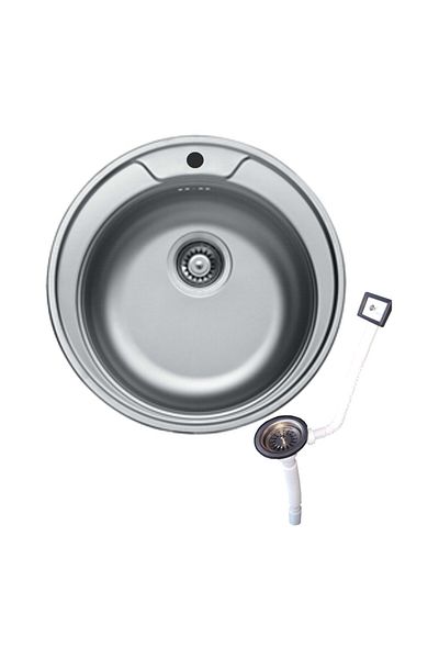 Italbox Chiuvetă din oțel inoxidabil, anticalcar, diametru 50 cm + robinet și sifon cu preaplin
