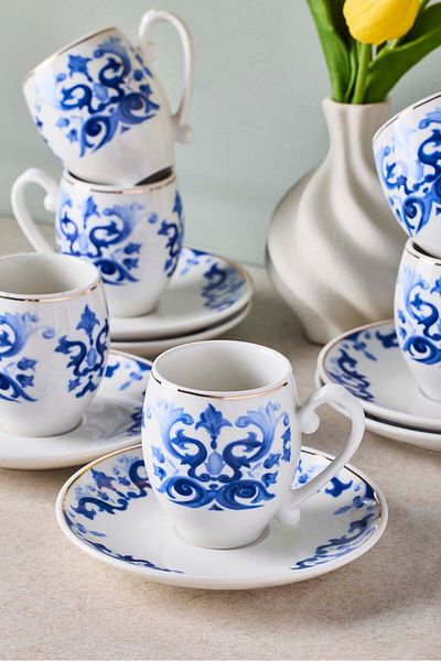 Perotti Mavişehir 6-Person Porcelain Coffee Cup Set