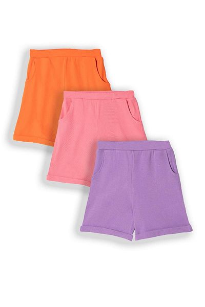 zepkids Ribbed Pink Orange Dark Lilac Color Set of 3 Girls Shorts