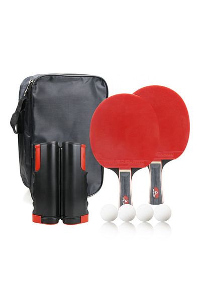 LEBLOU Complete ping pong set with 2 table tennis paddles, retractable net, 4 balls and carrying bag