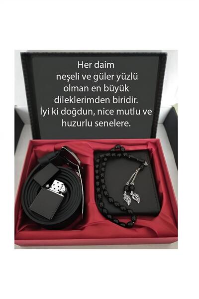 Genel Markalar Alsepeteavm Doğum Günü Hediyesi Cüzdan, Kemer, Tespih, Çakmak Set