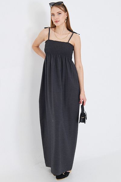 armonika Women's Anthracite Straps Lace-Up Chest Gipe Elastic Long Dress Arm-25Y001069