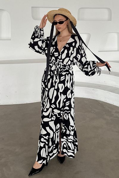 Olcay Rochie cu decolteu în V cu model cu detaliu de fantă NEGRU 9350-E