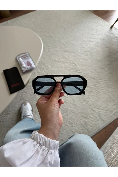 RoseandRoses Vehile Original Model Sunglasses Black Frame Blue Glass